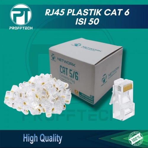 Profftech Connector Plug RJ45 Plastik Cat 6 Isi 50 Pcs 