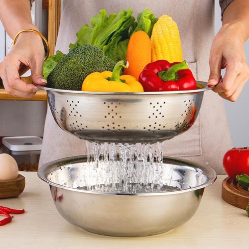 Baskom Stainless Parutan Tirisan Sayur Buah set 3 in 1