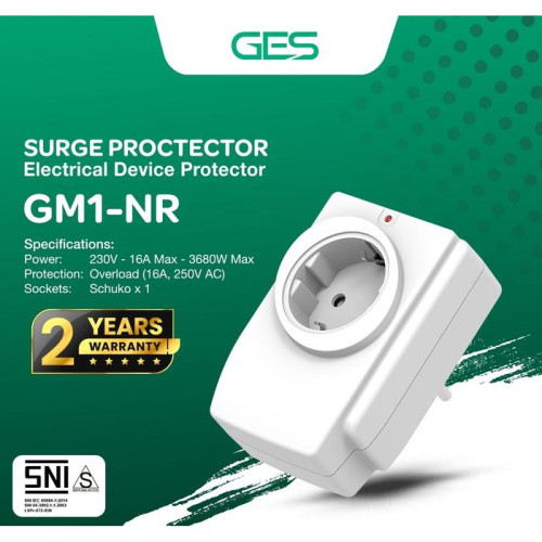GES GM1-NR Colokan Stop Kontak 1 Socket Anti Petir Surge Protector