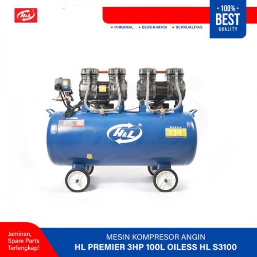 HL Premier Kompresor Angin 3HP 100 Liter Oiless Compressor HL-S3100