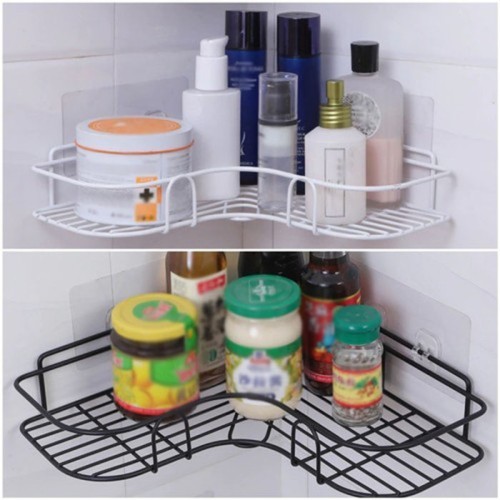 Rak Dinding Sudut Besi Tempel Double Tape 1 Tingkat Dapur Kamar Mandi