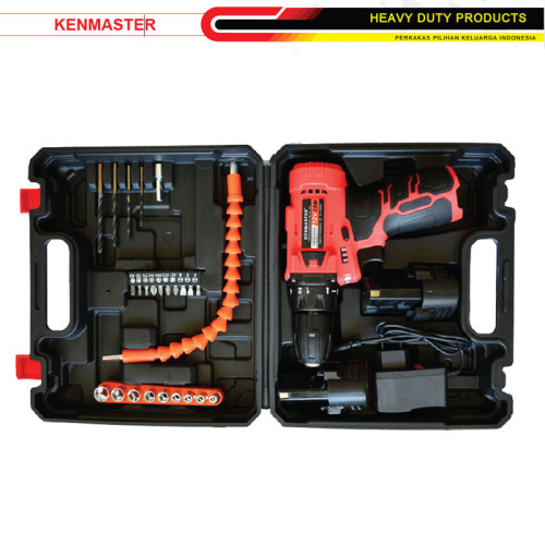 Kenmaster Cordless Driver Drill 10mm Box Bor Nirkabel Koper 12V 2Ah KM-220 + ACC