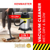 Kenmaster Vacuum Cleaner Wet Dry Blow 15L Full Stainless 15 Liter KM-360