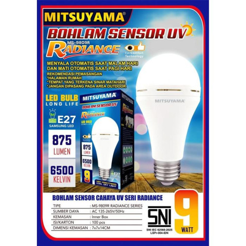 Mitsuyama Bohlam Sensor UV 9W Lampu LED Otomatis Nyala Malam MS-9809R Radiance