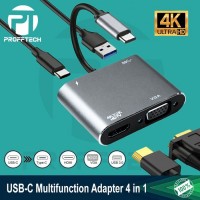 Profftech Converter USB-C to Type C HDTV VGA USB 3.0 Adapter 4 in 1