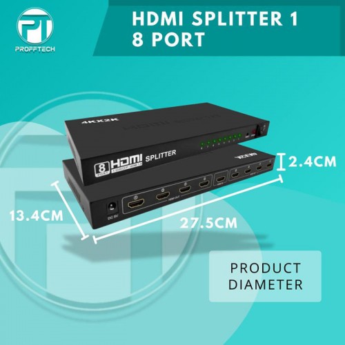 Profftech HDMI Splitter 8 Port 1 In 8 Out 1-8 Full HD 3D 4K