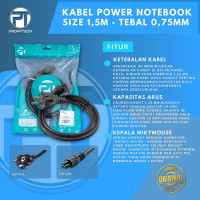 Profftech Kabel Power Laptop Notebook 1.5M Adaptor 3 Lubang 0.75mm