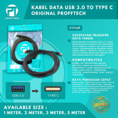 Profftech Kabel USB Sync Charge 3.0 to Type C 3.1 Cable Data