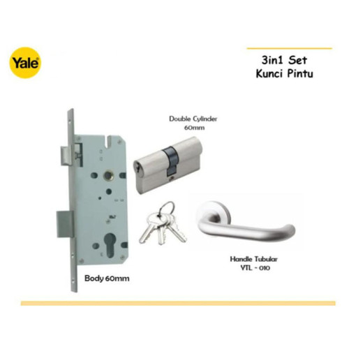 Yale Kunci Set 3 in 1 Mortise Cylinder 60mm Handle Gagang Pintu
