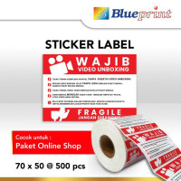 Blueprint Label Stiker Semi Coated Sticker Unboxing Fragile 70x50 mm 500 Pcs