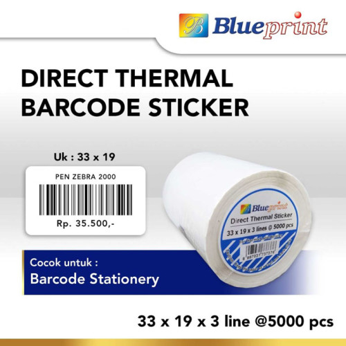 Blueprint Direct Thermal Sticker Label 33x19 mm 3 Line 5000 pcs DTS