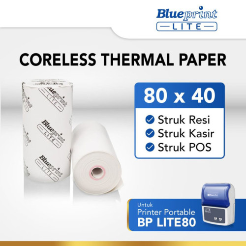 Blueprint Lite Thermal Paper Roll 80x40mm Kertas Termal Struk EDC