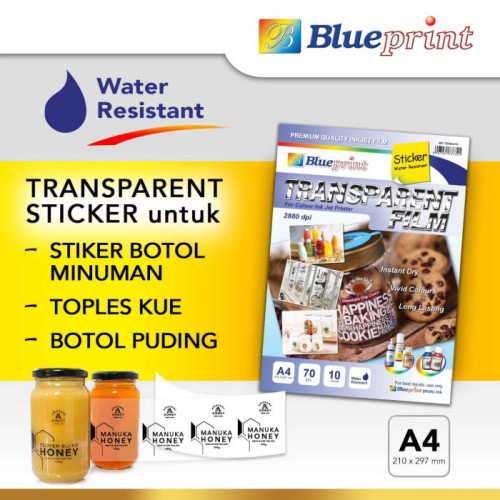 Blueprint Transparent Film Sticker A4 Ukuran 70 Mikron Stiker Label Transparan BP-TSWA470