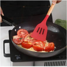 Spatula Sutil Bahan Silicon Gagang Kayu Sutil Bolong