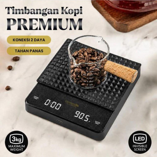 Timbangan Kopi Premium Digital 3 Kg Dual Power Silicon Pad Hitam